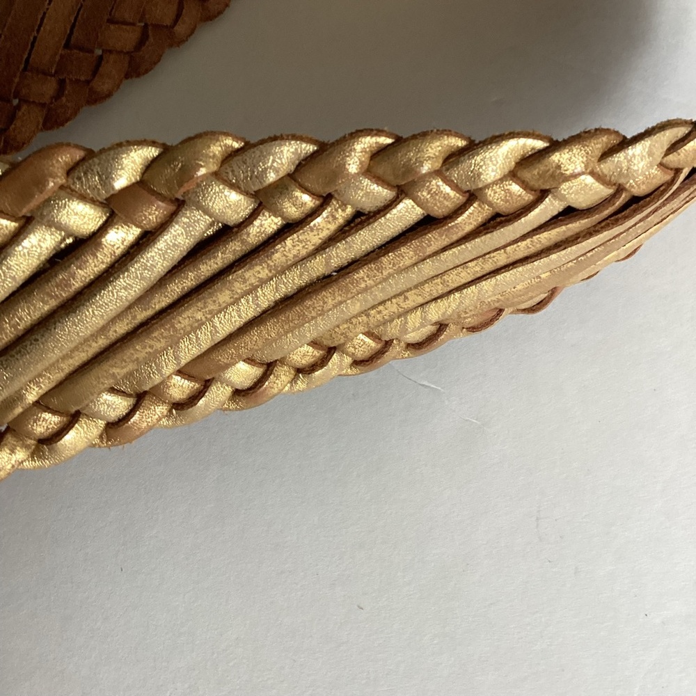 Linea Pelle Belt Small Gold Leather Braided Wide Statement - Picture 4 of 9